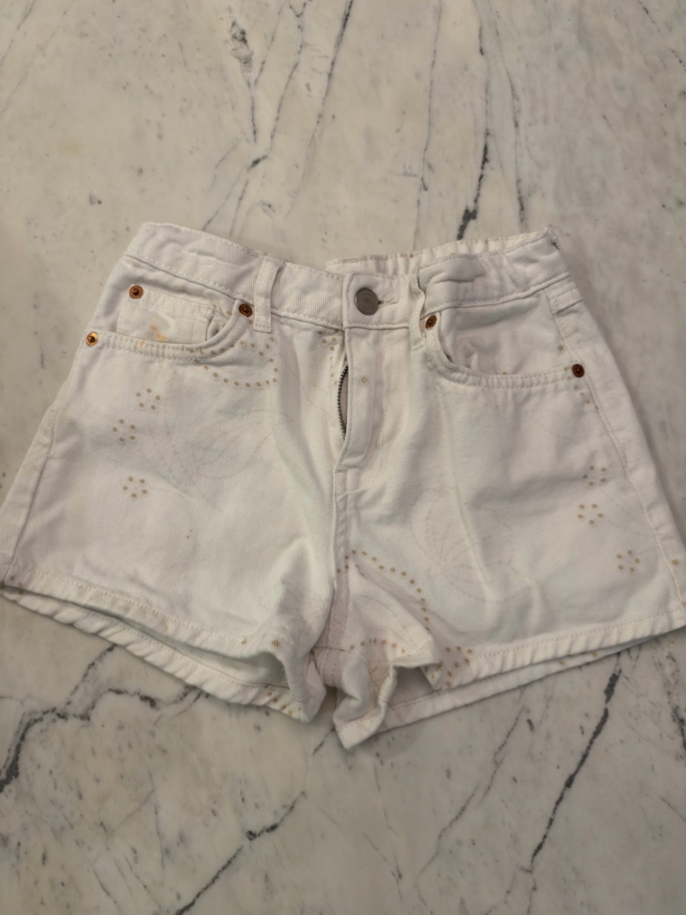 Zara White Girl’s Denim Shorts with Subtle Gold Dot Accent